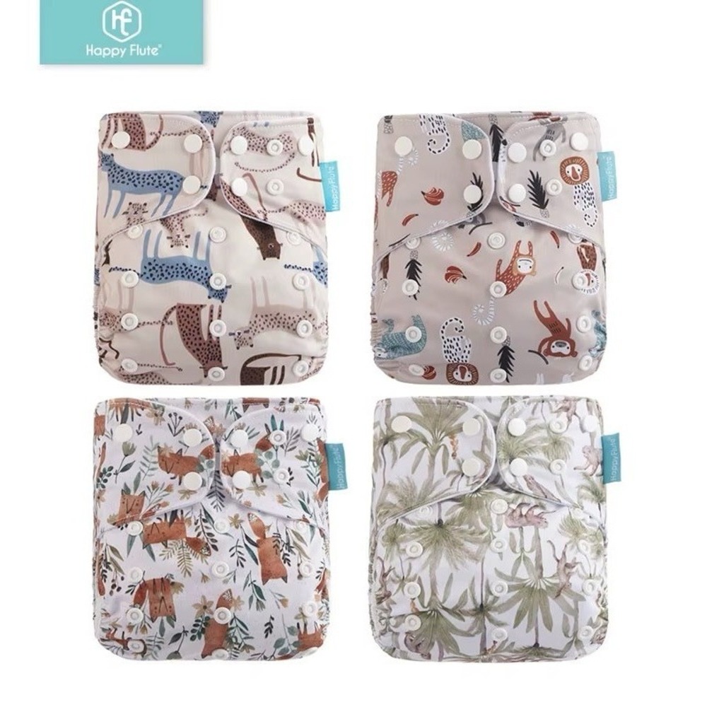 4pc HappyFlute Reusable Cloth Diaper Covers - Adjustable One Size Snaps - New